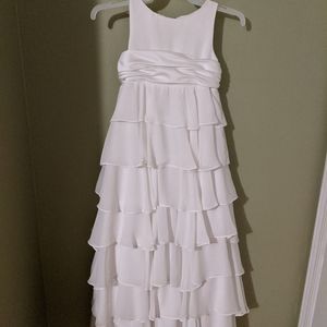 White ruffled girls communion / flower girl dress